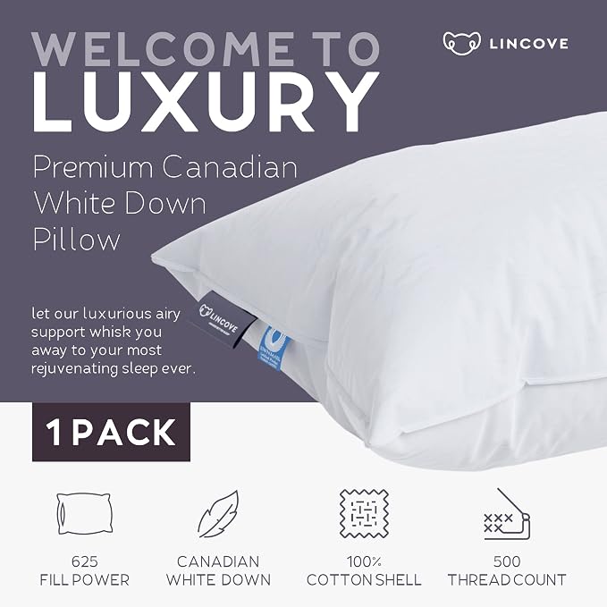 Lincove Cloud Natural Canadian Down Pillow, 100% Cotton Shell, 500 Thread Count - Image 2