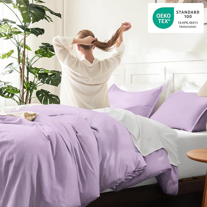 Litanika Lavender Purple Comforters Queen Size, 3 Pieces Lightweight Solid - Image 4