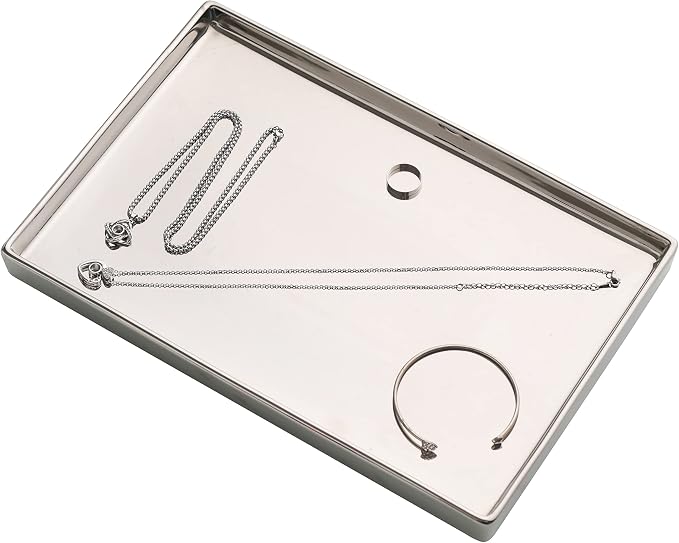 Silver Ceramic Jewelry Mirror Tray Vanity Holder Rectangular Mini Small Medium by Redelaenor