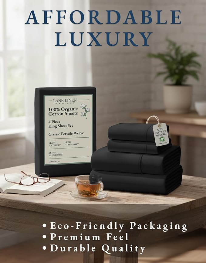 LANE LINEN 100% Organic Cotton Bed Sheets King Size, Soft & Comfy Fully - Image 8