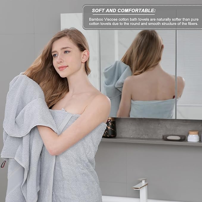 Aibaser Viscose from Bamboo and Cotton Bath Towels Set of 6-27x54 Inch Ultra - Image 6