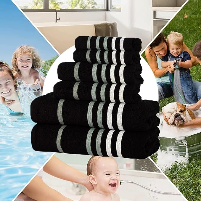 CASA COPENHAGEN Exotic 6Pcs 100% Egyptian Cotton Designer Towels Gift Set- Black - Image 7