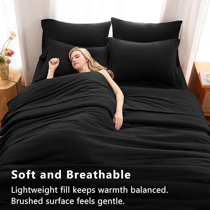 CozyLux Queen Comforter Set Black, 7 Pieces Bed in a Bag Soft Bedding Comforter - Image 5