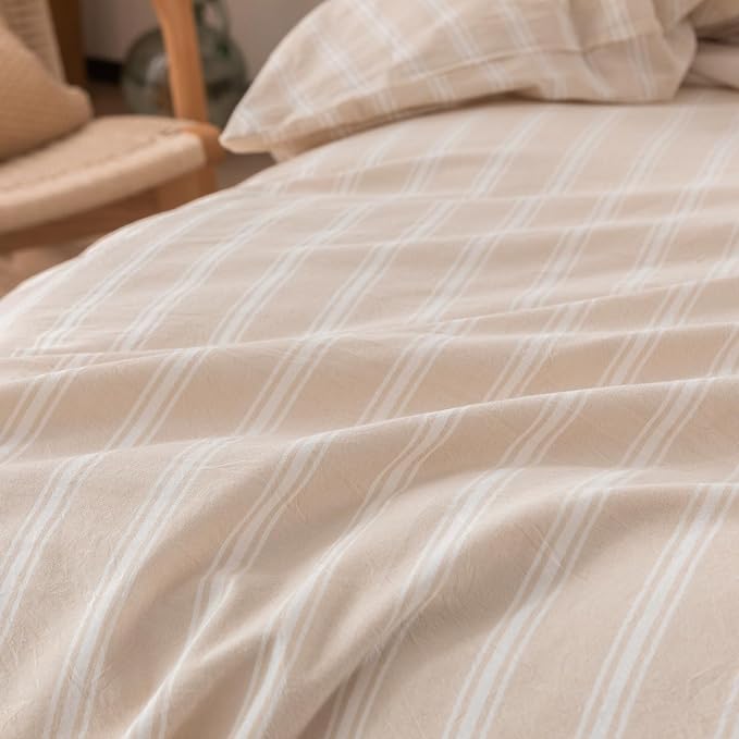 BESTOUCH Duvet Cover Set 100% Washed Cotton Linen Feel Super Soft Comfortable - Image 6