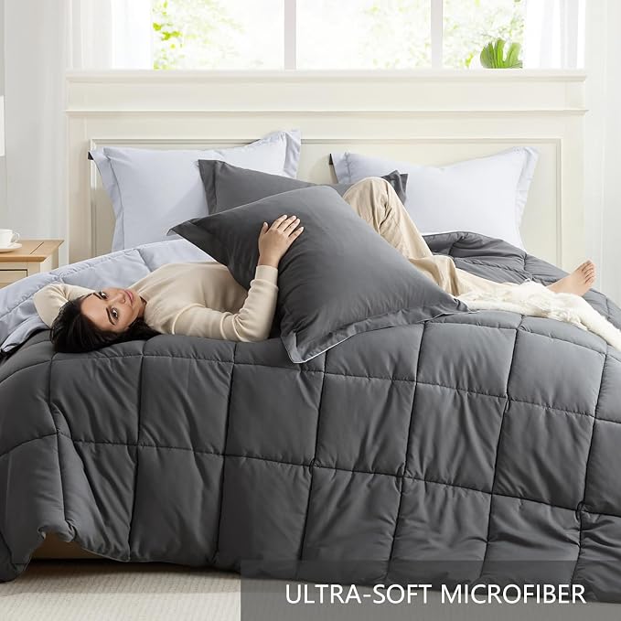 Homelike Moment California King Comforter Set Grey, Lightweight Cal King - Image 5