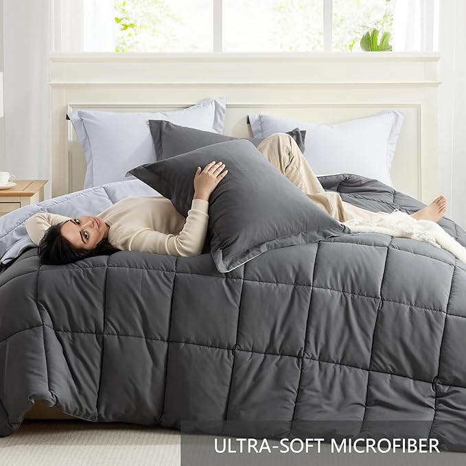 Homelike Moment Queen Comforter Set Grey, Comforters Queen Size Set, Soft - Image 5