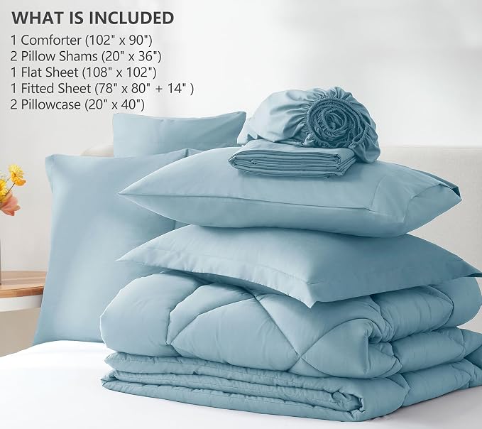 CozyLux King Size Comforter Set Light Blue - Image 6