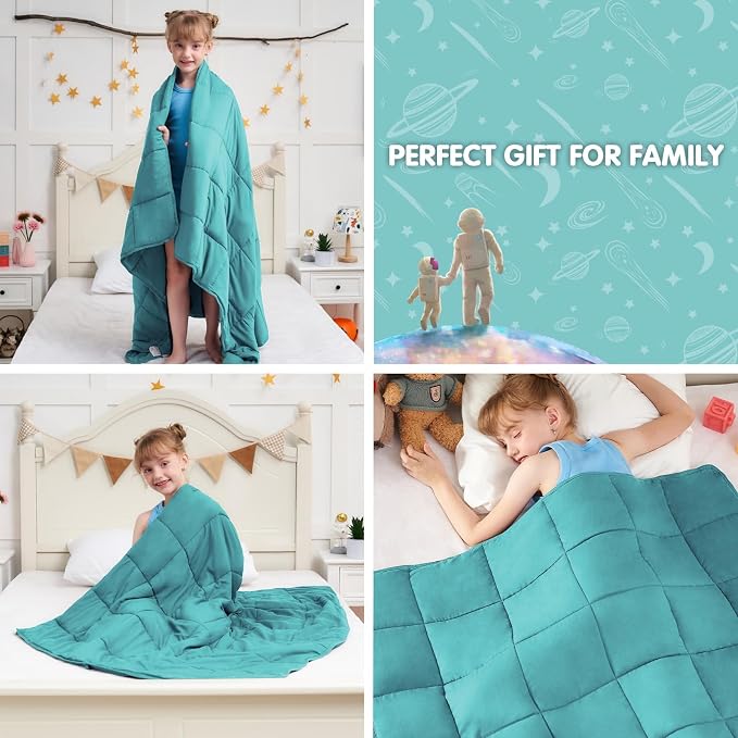 Teal Weighted Blanket Kids 10lbs, Twin Size Cooling Heavy Throw Blanket - Image 8