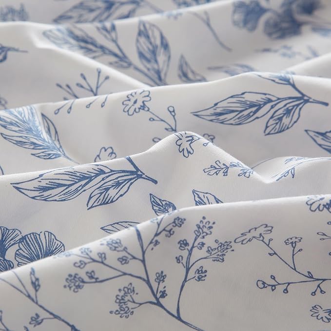 mixinni Girls Blue Flower Leaves Pattern on White Duvet Cover Twin Size Soft - Image 4