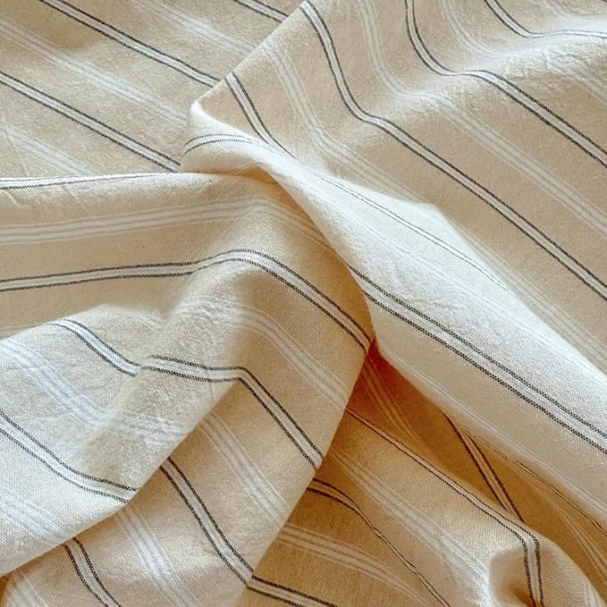 PinkMemory Beige Striped Duvet Cover Set Queen 100% Washed Cotton Beige Wide - Image 7