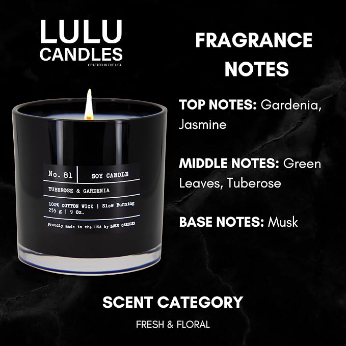 Lulu Candles | Tuberose & Gardenia | Luxury Scented Soy Jar Candle | Hand - Image 2