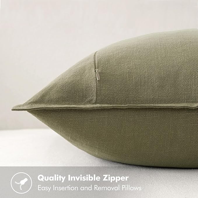 MIULEE Decorative Linen Pillow Covers 16x16 Inch Light Olive Green ​Boho - Image 3
