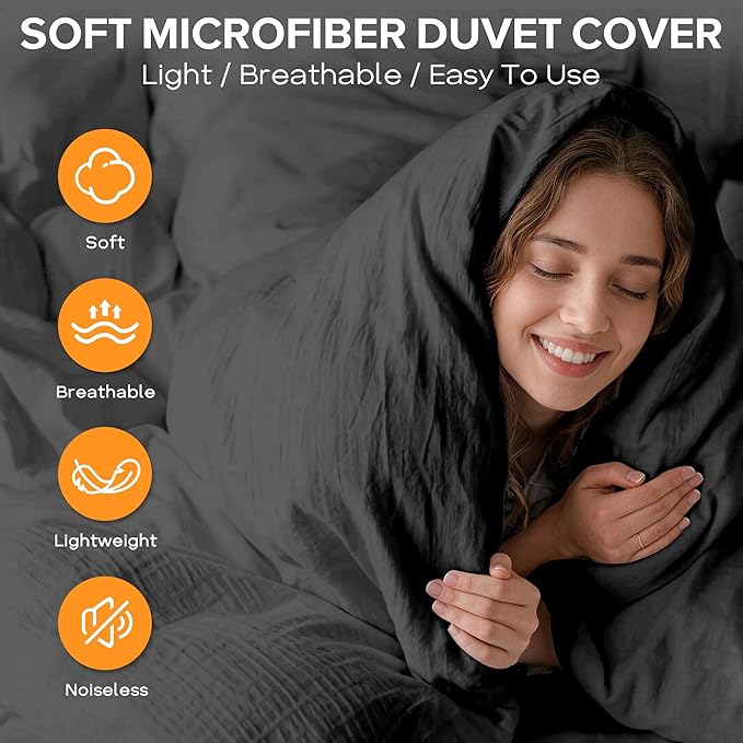 Cozyide Dark Grey Twin Duvet Cover, 2 Pieces Bedding Duvet Covers, Soft - Image 4