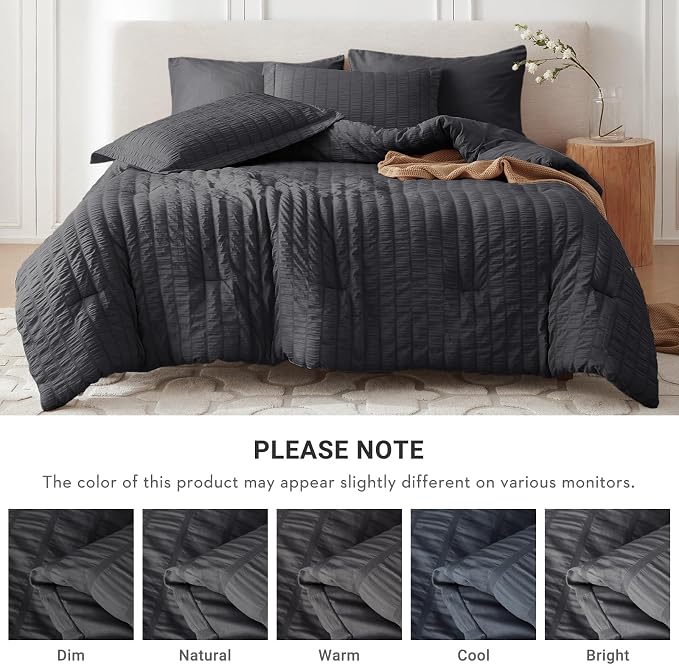 MUXHOMO 7 Pieces Queen Comforter Set, Seersucker Bed in a Bag Queen Size - Image 5