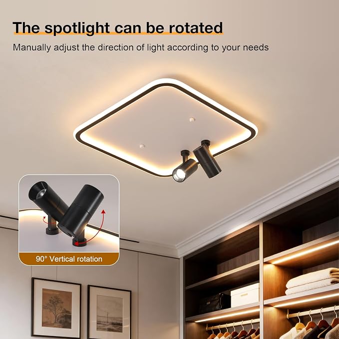 Shine LUEST Modern Square LED Flush Mount Ceiling Light Fixture, 2 Adjustable - Image 3