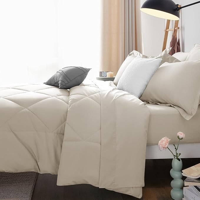 CozyLux Full Size Comforter Sets Oatmeal - Image 9