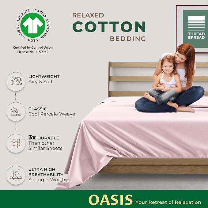 THREAD SPREAD 100% Organic Cotton Percale Flat Sheet Twin Size - Image 2
