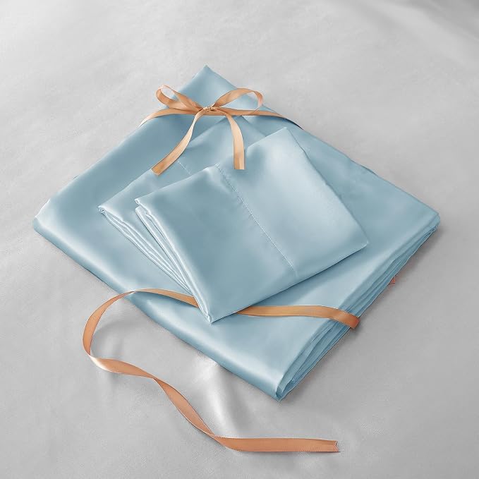 BEDELITE California King Sheets Set, Luxury Soft Light Blue Satin Sheets - Image 7