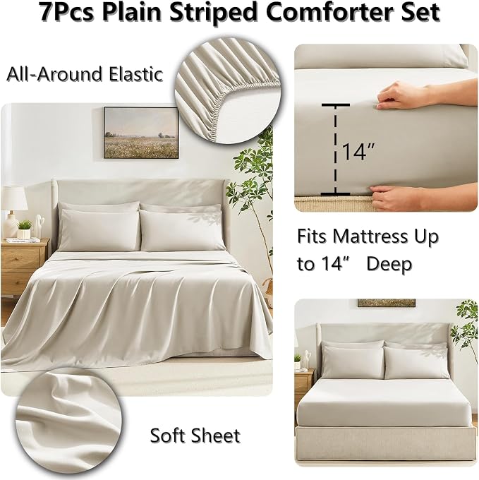 CozyLux Queen Comforter Set Oatmeal, 7 Pieces Bed in a Bag, Oatmeal Comforters - Image 5