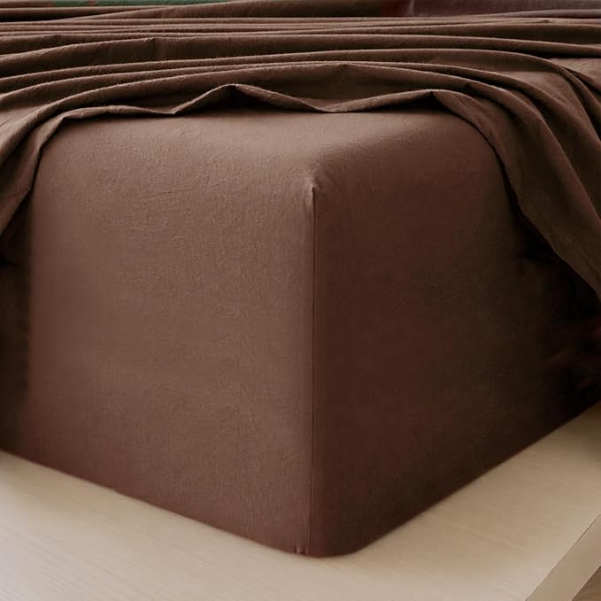 MooMee Fitted Bottom Sheet Only 100% Washed Cotton Linen Like Textured by MOOMEE