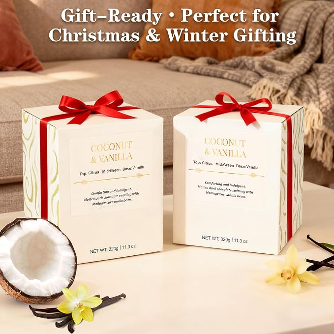 2 Pack Wood Wick Coconut & Vanilla Candle Gift Set – Long Lasting Soy Wax - Image 4