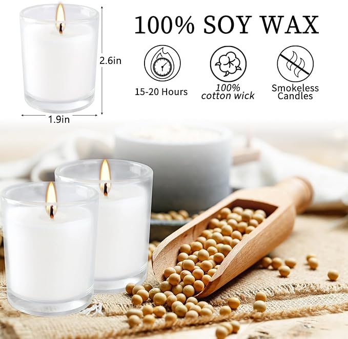 48 Pack Warm White Unscented Clear Glass Filled Votive Candles. Hand Poured Wax - Image 5