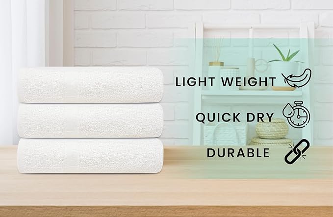 ZUPERIA White Bath Towels Bulk 12 Pack - Image 2