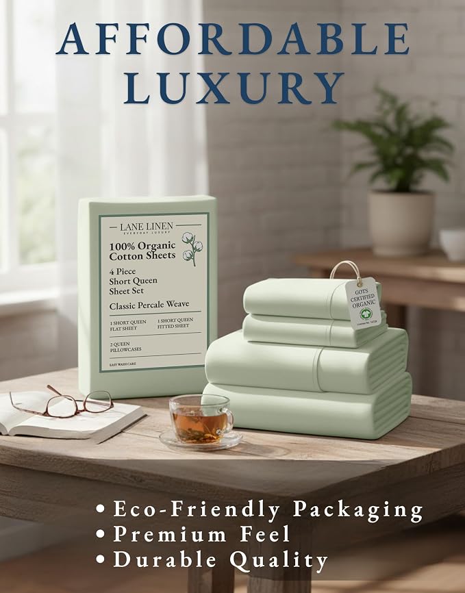 LANE LINEN 100% Organic Cotton Queen Sheet Set, Soft & Breathable Percale Weave - Image 8