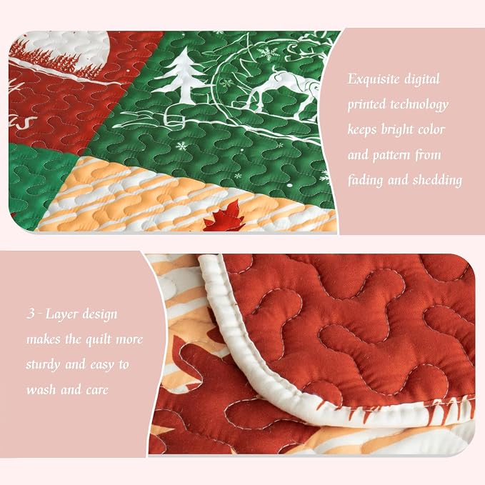 Whale Flotilla Christmas Quilt Twin Size, Soft Boho Patchwork Bedspreads - Image 4