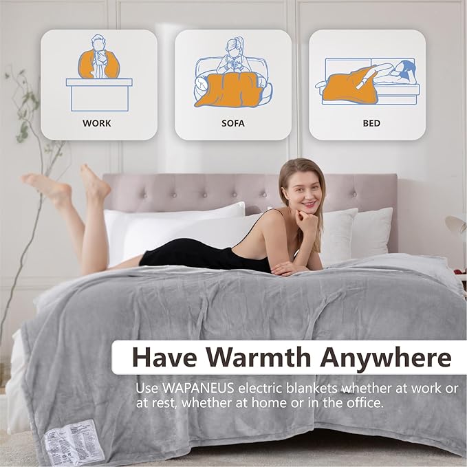 Wapaneus Heated Blanket Electric Queen Size 84"x90"-Dual Control - Image 4