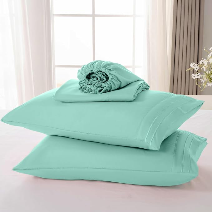 ROSE&RISY Light Green Queen Sheet Set, 4 Pieces Soft Bedding Sheet Set - Image 6