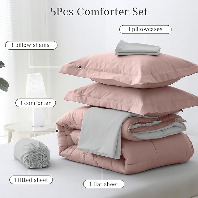JOLLYVOGUE Twin Comforter Set, Ultra-Soft Bed in a Bag Twin Size 5 Pieces - Image 5
