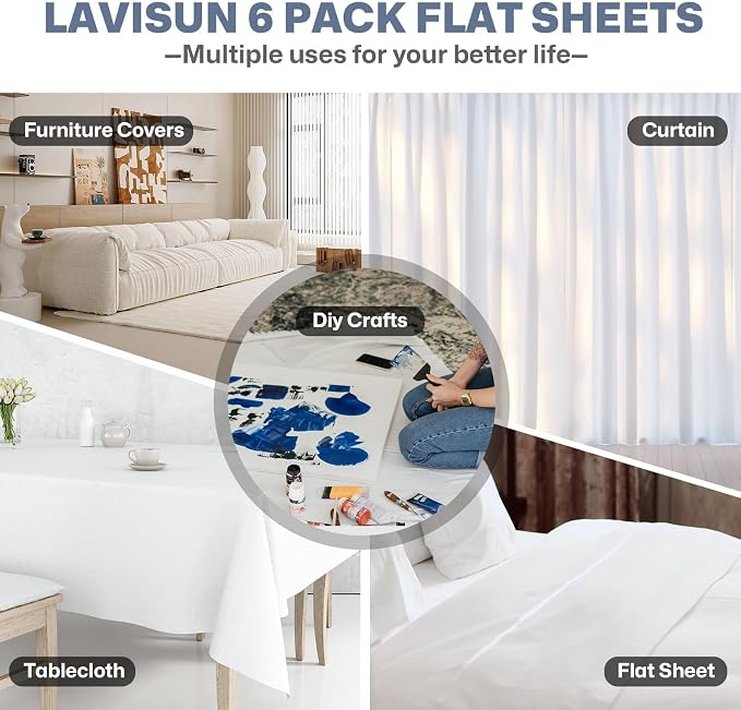 Lavisun Twin Flat Sheets Only, 6 Pack Soft Brushed Microfiber Bedding Sheets - Image 8