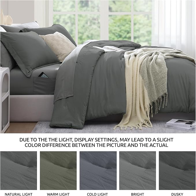 WRENSONGE King Size Comforter Set- 7 Pieces Soft Grey Bed in a Bag - Image 5