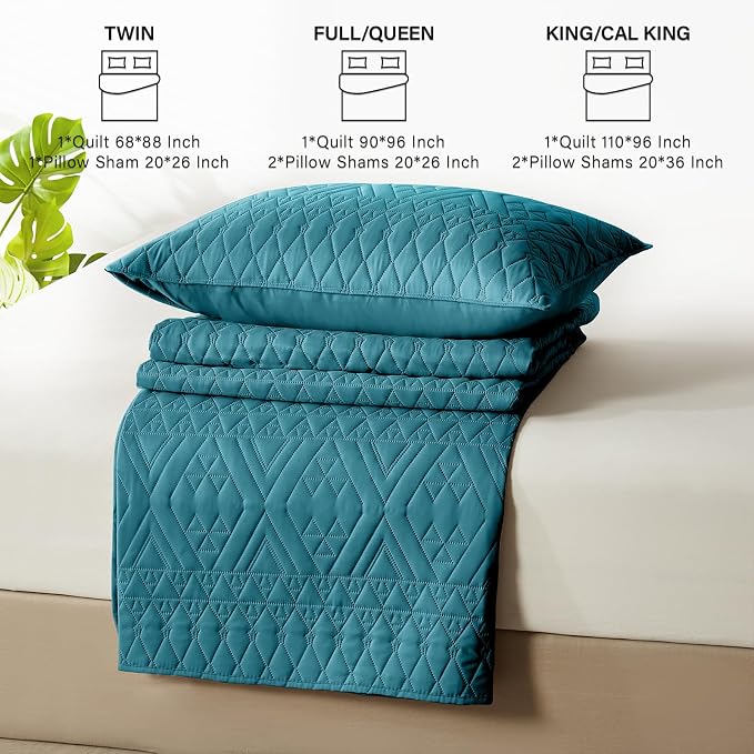 akkialla Full/Queen Quilt Set, Teal Lightweight Microfiber Bedspread Coverlet - Image 7