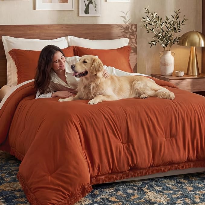 Andency Comforter Full Size Set Burnt Orange, 3 Pieces Boho Terracotta Winter - Image 9