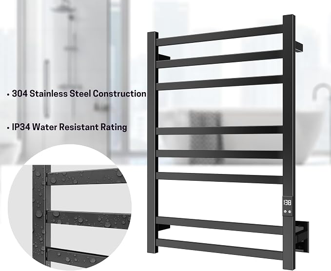8-Bar Electric Heated Towel Warmer, Fast Heating - Image 4