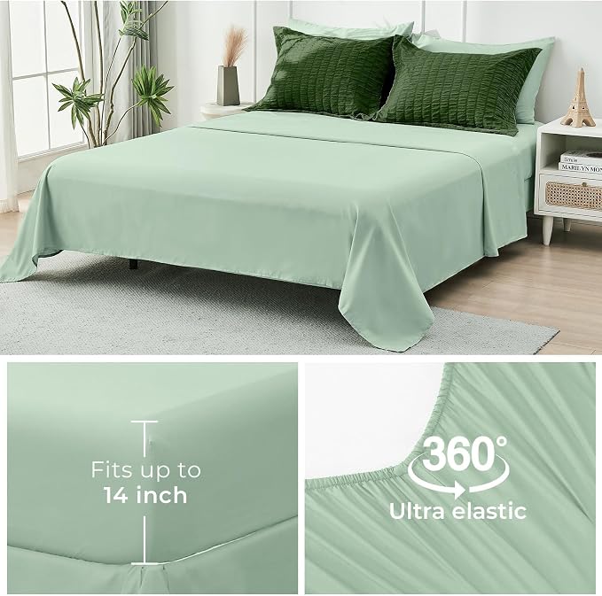 HYMOKEGE Dark Green/Sage Green King Size Comforter Set Seersucker 7 Pieces - Image 7