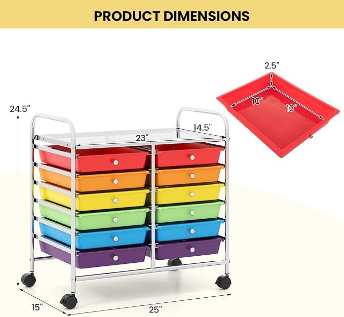 Giantex 12 Drawers Rolling Cart, Mobile Storage Drawer Cart, Classroom - Image 3