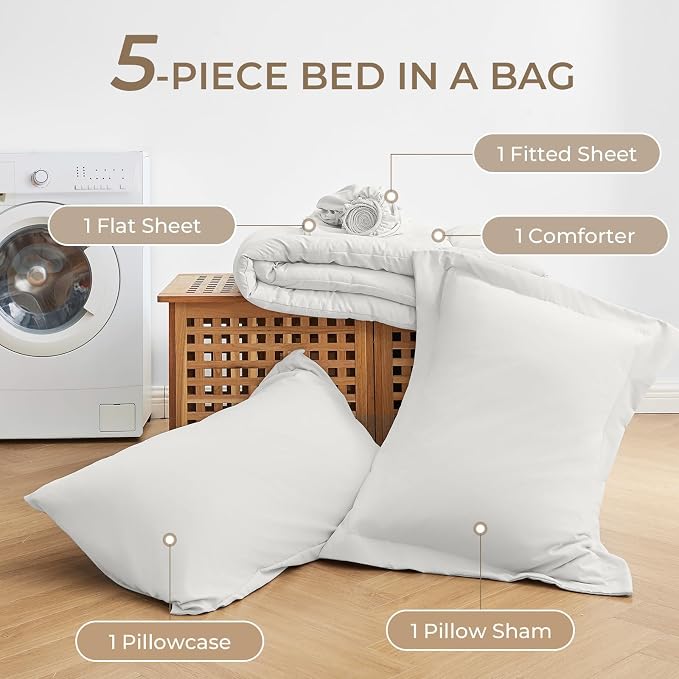 Sasttie Twin XL Comforter Set, 5 Pieces Twin XL Bed in a Bag, Complete Bedding - Image 6