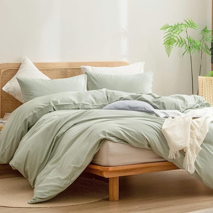 BESTOUCH Duvet Cover Set 100% Washed Cotton Linen Feel Super Soft Comfortable - Image 4