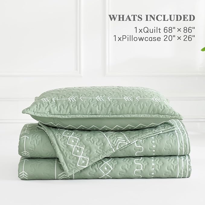 Andency Sage Green Twin Quilt Set, 2 Pieces Boho Lightweight Soft Striped - Image 8