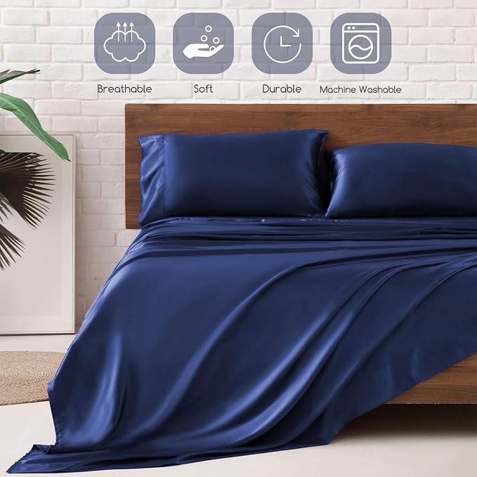 MR&HM Satin Bed Sheets, King Size Sheets Set - Image 5