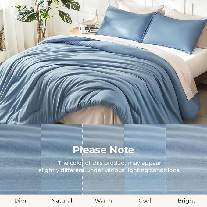 Litanika King Comforter Set Grayish Blue, 3 Pieces Lightweight Solid Bedding - Image 8
