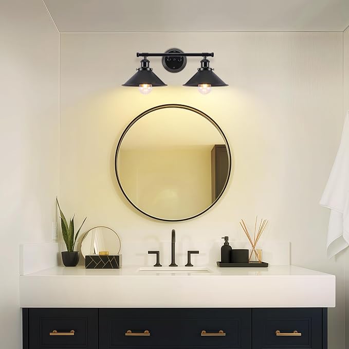 Bathroom Light Fixtures 2-Light Matte Black Farmhouse Vanity Lights - Image 9