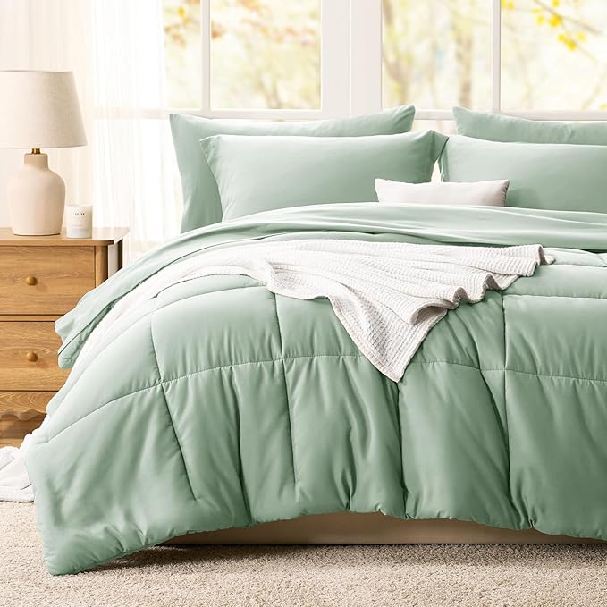 CozyLux Queen Comforter Set Sage Green - Image 8