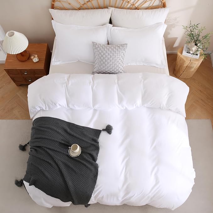 JSD White Duvet Cover Set Queen Size, 3 Piece Duvet Cover - Image 8