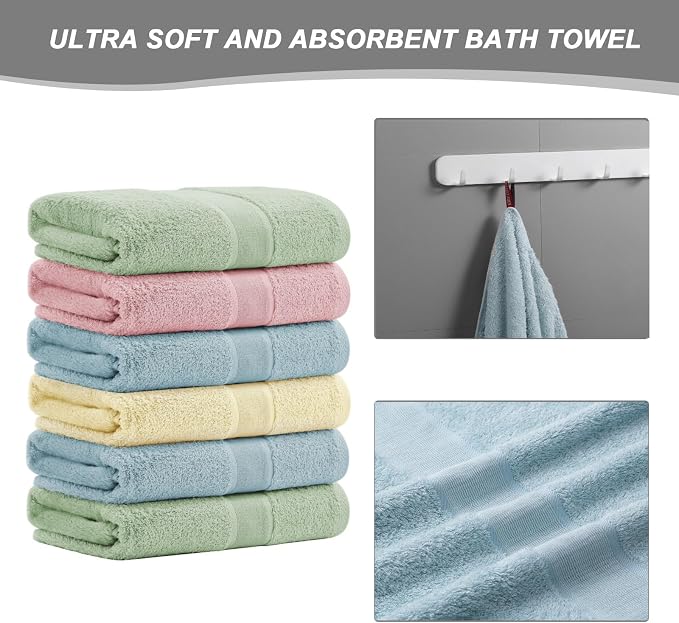 Aibaser Viscose from Bamboo and Cotton Bath Towels Set of 6-27x54 Inch Ultra - Image 3
