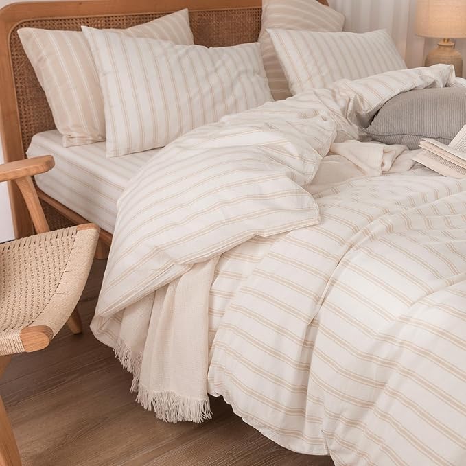 BESTOUCH Duvet Cover Set 100% Washed Cotton Linen Feel Super Soft Comfortable - Image 5