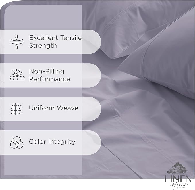Linen Home 100% Cotton Percale Sheets King Size, Prelude Purple, Deep Pocket - Image 2